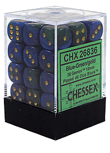 Chessex Gemini 36x12mm Dice Blue-Green with Gold